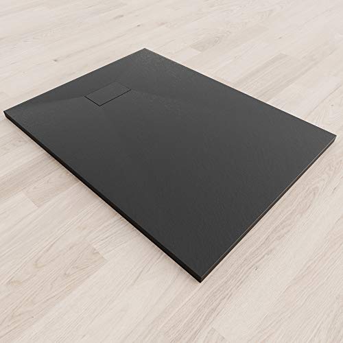 MOG SMC Plato de ducha 120x90 cm Plato de ducha rectangular con antideslizante Plano con aspecto de piedra – Negro