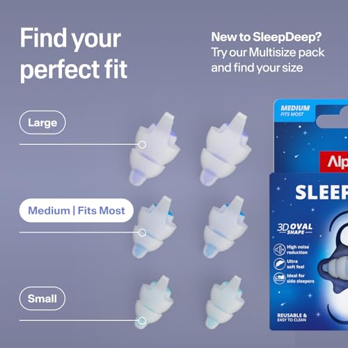 Image of Alpine SleepDeep Earplugs for Sleeping - Side Sleepers & Snoring - Ultra-Soft Noise Reducing Earplugs - 27dB SNR - Hypoallergenic, Silicone-Free - 1 Pair (M)