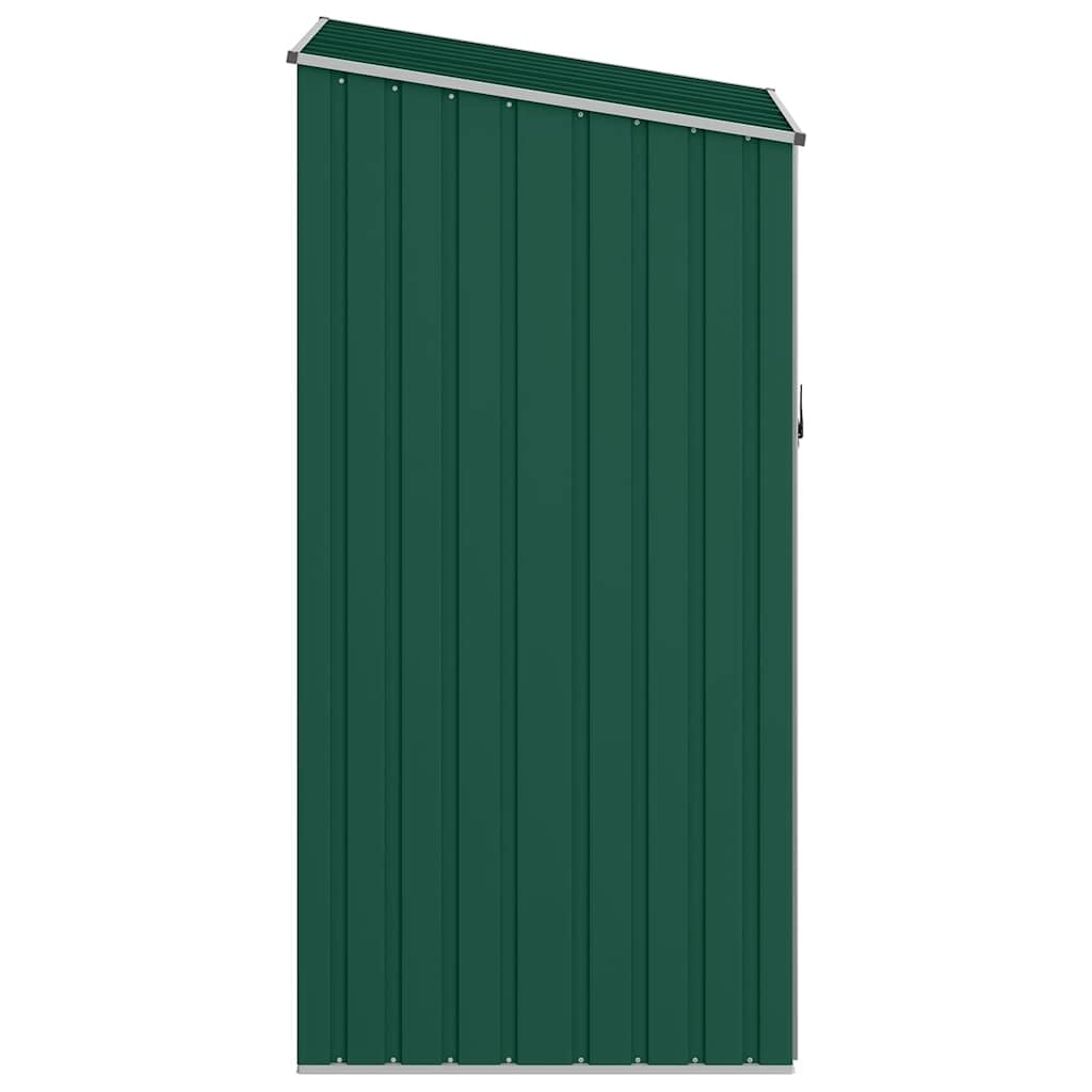 Domek ogrodowy 2 w 1 zielony 245 x 98 x 159 cm ze stali ocynkowanej, szopa zewnętrzna drewniana z stojakiem na drewno opałowe, narzędzia i meble ogrodowe
