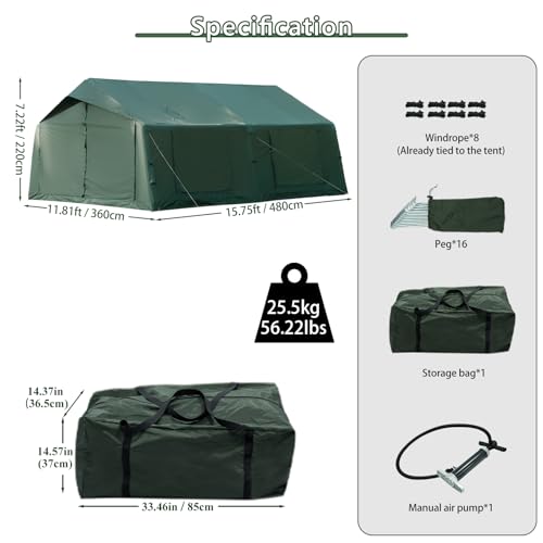 Inflatable Family Camping Tent with Hand Pump - Accommodates 8-12 People, Waterproof 4 Season Tent with Stove Jack, Easy Setup for Outdoor Adventures - Image 7