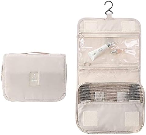 Travel Hanging Toiletry Bag for Women and Men, Wash Bag Makeup Foldable Bag with Hook, Large Capacity Waterproof Cosmetic Travel Organizer Makeup Bathroom Shower Bag for Shampoo, Cosmetic (Beige)