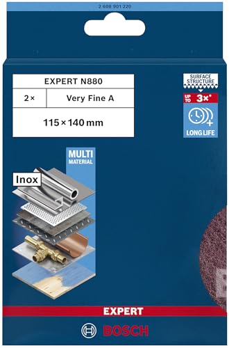 Bosch EXPERT N880 Vliespad, 115x140mm, Sehr feines AlOx | für Stahlbleche, Edelstahl, Ø 115x140 mm, Sehr feines AlOx, Professional Zubehör Handschleifen