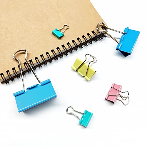 Ykimok 100 Pcs Colored Binder Clips, Metal Paper Clamps 6 Assorted Sizes, Extra Large, Large, Medium, Small, X Small And Micro For Office Supplies, 4 Vibrant Colors #TOP4