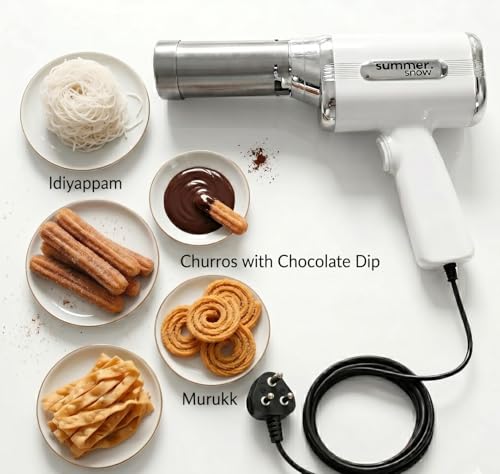 Image of Summer Snow Electric Idiyappam & Snack Maker - Corded Power- No Battery - 9-in-1 Churros, String Hopper, Murukk, Sev, Farsan & Pasta Press, Potato Ricer