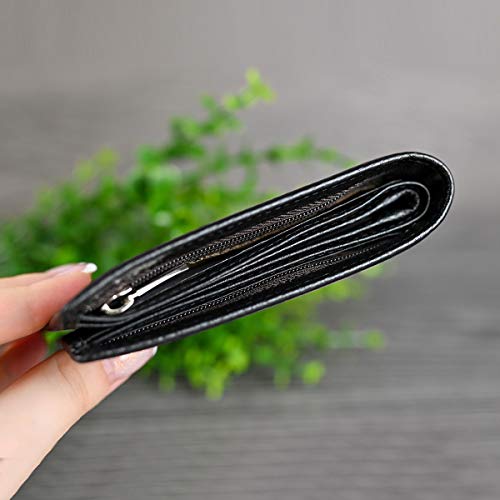 Laorentou Men's Wallets, Genuine Cow Leather Rfid Blocking Gift Box Packaging Leather Mens Bifold Wallets With Zipper Coin Pocket Casual Men Purse Slim Short Wallet Gift For Father Day(Black) #TOP4