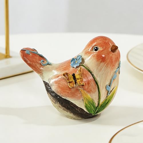 Figura de pájaro naranja de resina pintada a mano 3.2 pulg miniatura 6