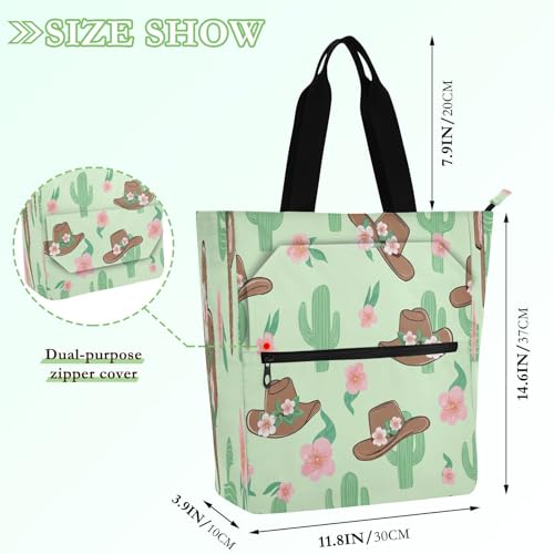 Cactus Cowboy Hats Book Tote Bag,Large Capacity Handbag with Zipper Perfect for School,Travel,Shopping2