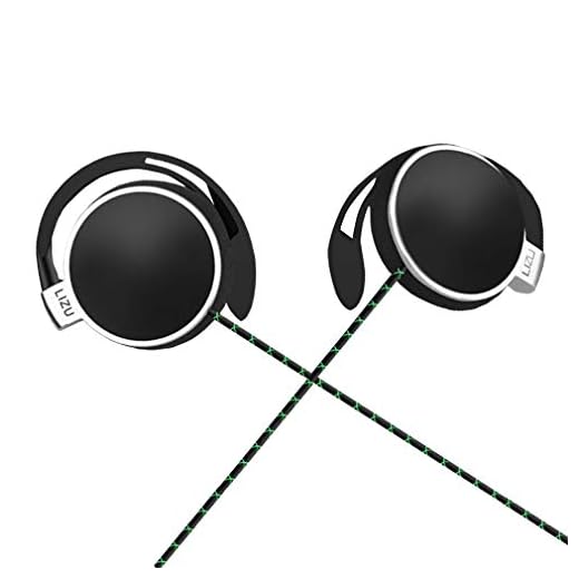 C-YOUNG Clip On Earphones,Over Ear Running Stereophone Headphones for Workout Exercise Gym Compatible for iPhone, Android Mobile Phone, with Microphone and Call Controller Stereo Earphones (Black)