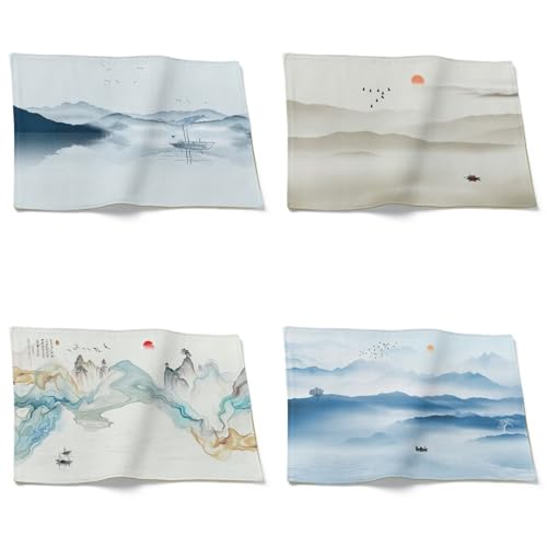 CEVAN Kit Tovaglietta sotto Piatto Colazione Set di 4, Americana in Cotone Lino Tovagliette Americane Resistente al Calore per Cucina, Il Ristorante L'Ufficio, 32x42cm