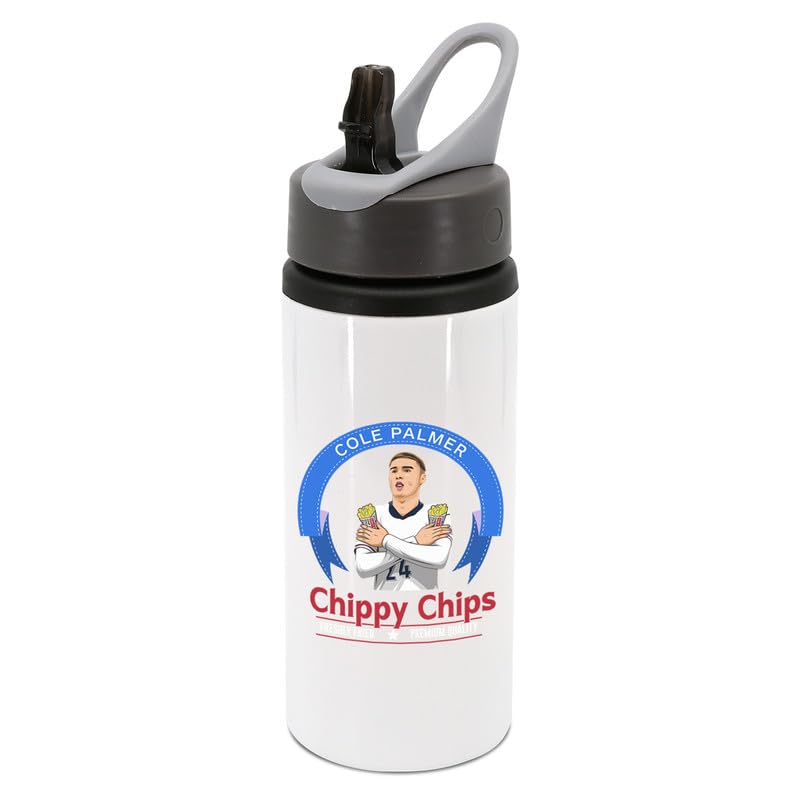 New Spirit Original Chippy chips cole palmer, cool fun footy football water bottle with handle attatchment drinks cup water bottle refill cute fun
