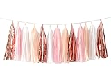 20 guirnaldas de borlas de papel de 4 colores, oro rosa, melocotón, rosa claro, blanco