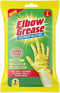 Elbow Grease Rubber Gloves Cotton Lined Extra Strong Non-Slip Size Large, EG26