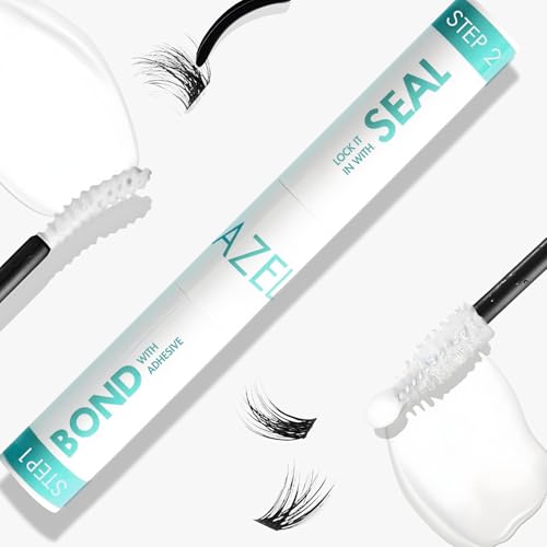 Gazelle 2in1 Lash Keeper Cluster Lash Glue & Sealer, Fast-Dry 100% Clear Lash Adhesive with 360° Slim Precision Brush, Waterproof & Sweat-Resistant, 7–10 Day Hold, Latex-Free Gentle for Sensitive Eyes