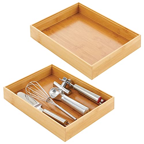mDesign Kitchen Organiser — Wooden Storage Box for Small Kitchen Items — Practical Herb, Spice, Coffee and Tea Bag Holder — Set of 2 — Bamboo