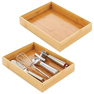 mDesign Bamboo Wood Stackable Drawe...