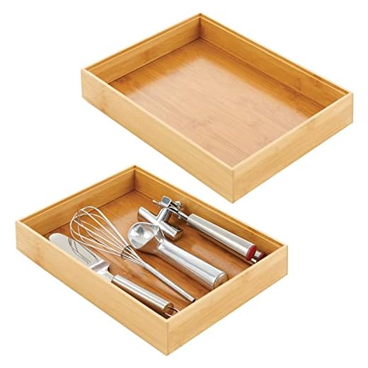 mDesign Bamboo Wood Stackable Drawer Organizer Bin Box for Kitchen; Holds Silverware, Cutlery, Utensils - Echo Collection - 2 Pack - Natural