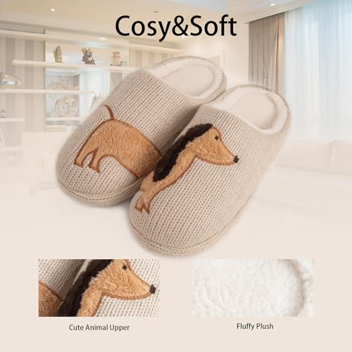 MIEHUIAI Hausschuhe Damen Winter Warme Gefüttert Flauschige Hausschuhe Herren Pantoffeln Plüsch Bequeme Kunstpelz Rutschfeste Slippers(40/41EU,Brauner Hund)