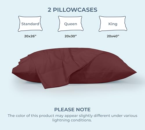 Image of ROYALE LINENS 100% Organic Cotton Percale Pillowcases Set of 2 - Queen Size Percale Pillowcase - Queen Set of 2 Pillow Cover - Breathable, Cool & Crisp Pillow Cases (20 inchx30 inch, Red)