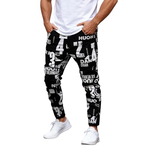 Pantalon en jean slim homme imprimé avec lettres mode automne denim décontracté tendance