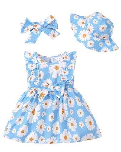 Image of Renotemy Newborn Infant Baby Girl Dresses Summer Outfits Boho Casual Sundress Gifts Toddler Clothes for Girl with Hat and Bag