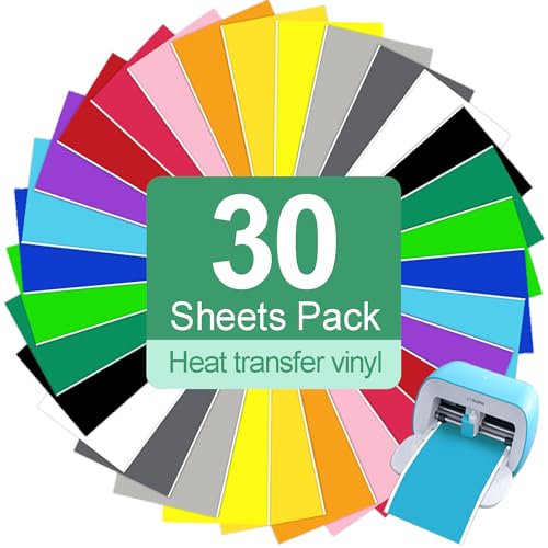 TAOYIO Smart Iron On for Cricut Joy 30 Packs 5.5 * 12 in HTV Heat Transfer Vinyl Flex Film Plotter Textile Easy to Cut & Weed Plotter Film Textile Clothing Iron-On Film T-Shirts