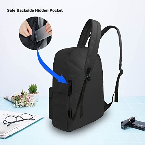 Beegreen Simple Black Backpack With Ykk Zipper Water Bottle Pocket Gym Sports Backpack With Inner Pocket & Hidden Zipper Pocket Lightweight Bag For Women Men Large #TOP4
