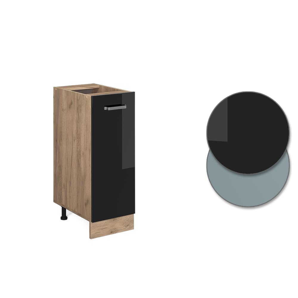 Vicco Armadio cucina dispensa alto R-Line, Nero lucido, 30 cm senza piano di lavoro, per la libera combinazione all'interno di sistemi cucina modulari