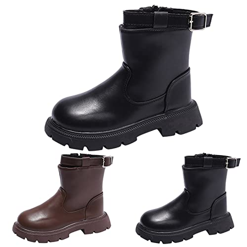 Boy's Girl's Waterproof Outdoor Ankle Boots Side Zipper Comfort Fashion Booties for Kids (Toddler/Kid/Big Kid) (Brown, 9-9.5 Years Big Kids)3
