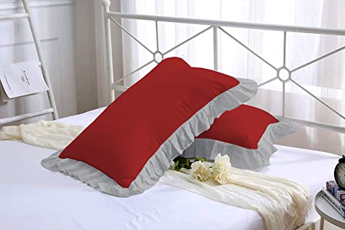 Image of YRM Bedding's Ruffle Beautiful Pillow Cover | Super Soft Elegant Premium Microfiber Frill Pillow Cover Set of 2 (20 inchx30 inch Inches) (Burgundy /Silver Grey)