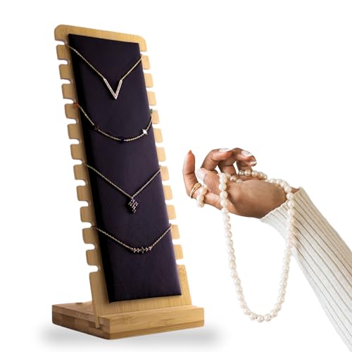MIRKALA Expositor Collares - Organizador Collares - Soporte Collares - Expositor Pendientes - Organizador Pendientes - Colgador Collares - Colgar Collares - Expositor bambú (Negro)
