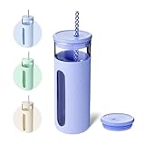BOTTLE BOTTLE Glass Tumbler with Straw and Lid, 20 oz Glass Water Bottles, Reusable Iced Coffee tumbler, Smoothie Cup, Wide Mouth Cup with Silicone Sleeve, BPA FREE (Purple)