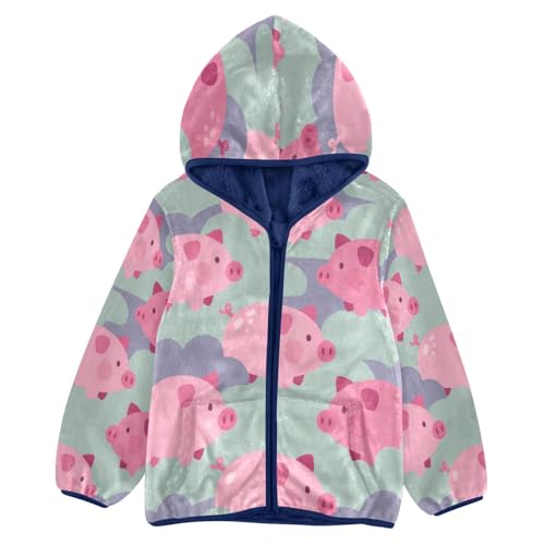 Pig Pattern on Light Background Toddler Fleece Jacket Girl Boys Hooded Fleece Jacket Coat Warm Outwear Zip-up 3-10T