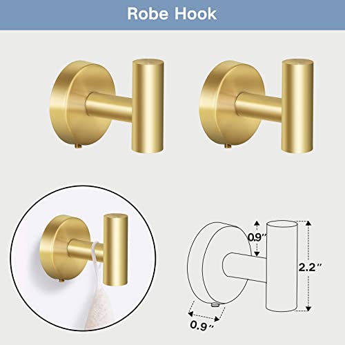 Augegel Brushed Gold Bathroom Hardware Accessories Set 6 Pieces,Stainless Steel Bathroom Towel Rack Set Wall Mounted,16" Towel Bar,Toilet Paper Holder, 4 Towel Hooks #TOP6