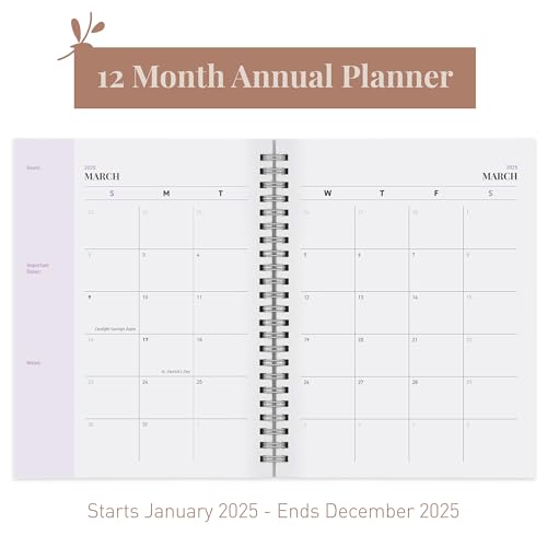 Rileys 2025 Weekly Planner - Annual Weekly & Monthly Agenda Planner, Jan - Dec 2025, Flexible Cover, Notes Pages, Twin-Wire Binding (8 x 6-Inches, Purple)