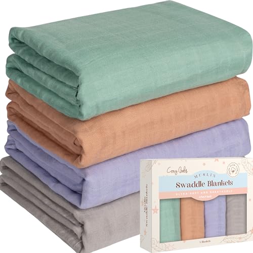 Image of CozyBubs Muslin Swaddle Blankets - Breathable and Skin-Friendly Swaddle Blanket for Girls and Boys - Perfect Nursery Essential and Baby Shower Party Gift - 47 x 47 inches 4-Pack