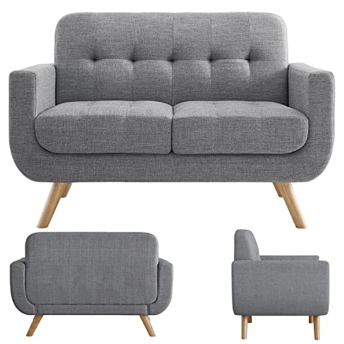 Rosevera Elena Contemporary Accent Armchair With Linen Upholstery Living Room Furniture, 2Seat, Gray #TOP2