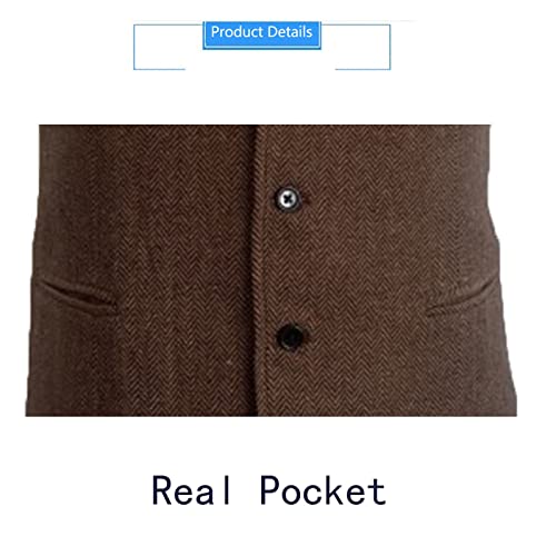 Men's Suit Vests for Big and Tall Men Herringbone Waistcoat Formal Business Dress Suit Vests for Wedding/Party (Color : Black, Size : XX-Large)3