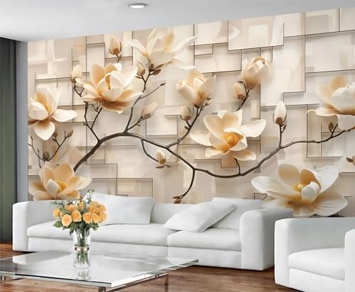 Modern Flowers Wallpaper Mural, Abstract Geometry Wallpaper for Living Room,