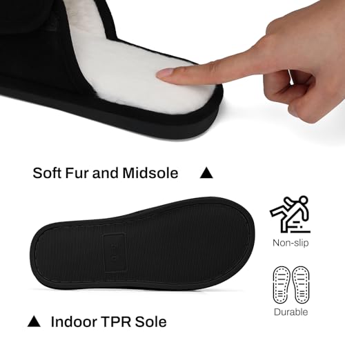 SHIBEVER House Fuzzy Slippers for Women: Indoor Warm Open Toe Cozy Slipper - Bedroom Adjustable Slip on Home Woman Shoes4