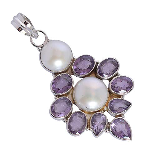 Pendentif améthyste violette naturelle perle véritable et argent 925 bijoux de fête RI-4653