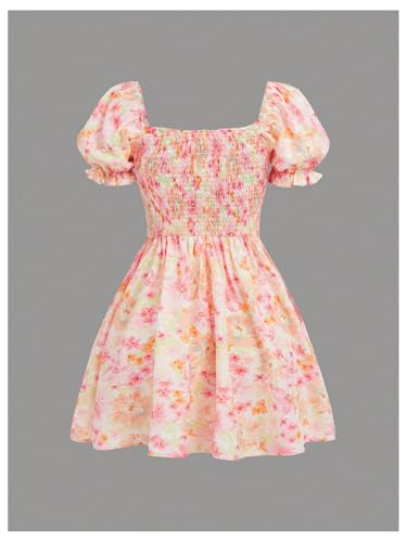 Girl's Summer Dress Floral Print Frill Puff Sleeve Sweetheart Neck A Line Short Spring Dresses2