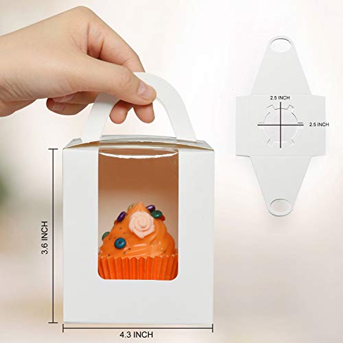 Gonioa 60Pcs White Single Cupcake Boxes,Cupcake Carriers Individual Containers with Handle and Window,Pastry Containers Muffins Cupcake Carriers for Baby Shower Wedding Birthday Party Favor