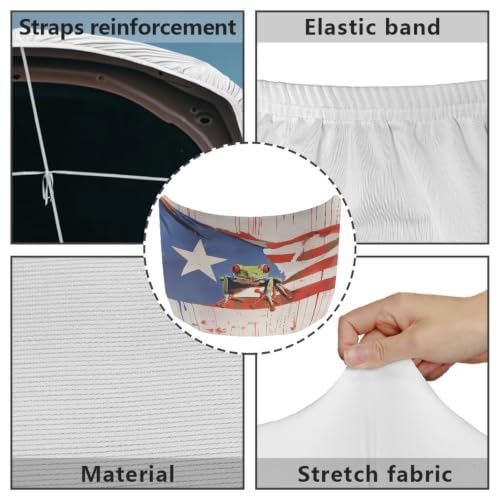 Image of Puerto Rico Flag Car Hood Cover Protector for SUV Sedans Trucks 59x39 Inch Stretchable Car Hood Wrap Blankets Waterproof Sun Proof Auto Patriotic Decorations