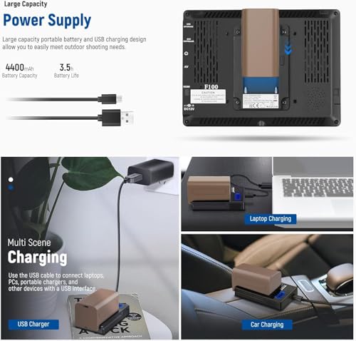 Image of NEEWER F100 7 inch Camera Field Monitor Updated Version, 450nit HD Video Assist IPS 1280x800 HDMI 1080p Peak Focus Histogram, F750 Battery, 360 Ball Head for DSLRs Handheld Stabilizer Film Making Rig