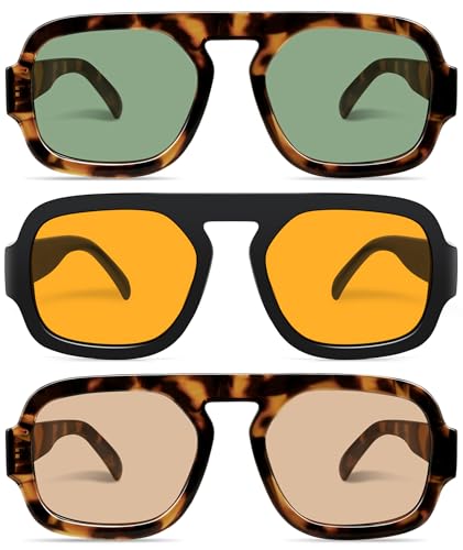 Retro Square Aviator Sunglasses for Women Men 70s Vintage style Shades Trendy Flat Top UV Protection Sun Glasses