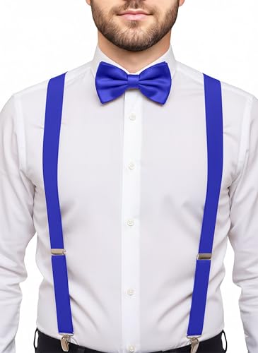 Image of trilece Men's Suspenders and Bow Tie Set - Adjustable Y-Back Suspenders with Matching Bow Tie for Weddings and Formal Wear