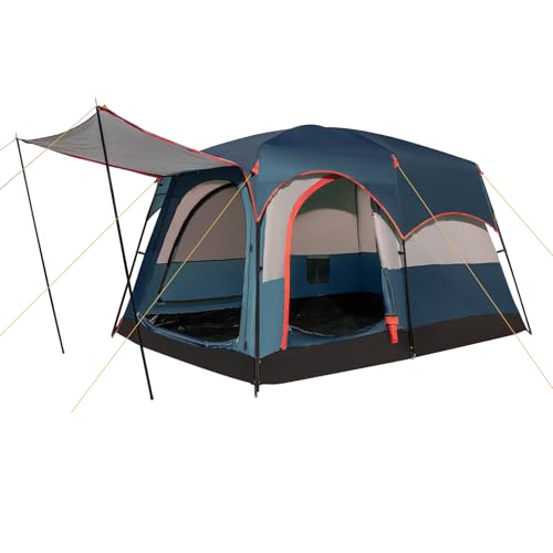 FANTASK Tenda da campeggio per 4-6 persone, grande tenda a tunnel con borsa per il trasporto, per campeggio, tenda con tenda e divisorio per 2 stanze, impermeabile, blu