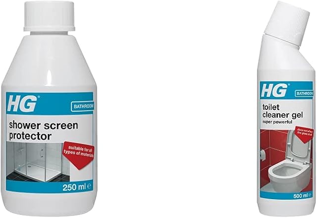 HG Shower Screen Protector, Bathroom Protector Against Scale & Dirt & Toilet Cleaner Gel Super Powerful & Under Loo Rim, Limescale & Stain Remover (500 ml) - 322050106