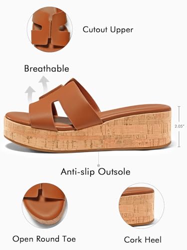Image of Coutgo Women's Platform Wedge Sandals Open Toe Slip On Slides Cork Heeled Cutout Comfortable Summer Shoes