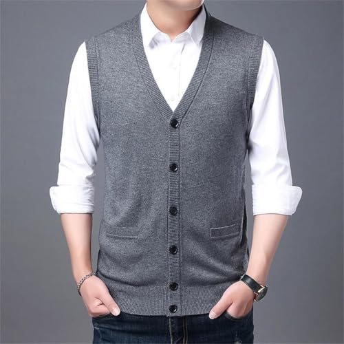 Men Winter Wool Blended Vest Sweater Sleeveless Button Knitted V-Neck Cardigan Solid Color Warm Vest4